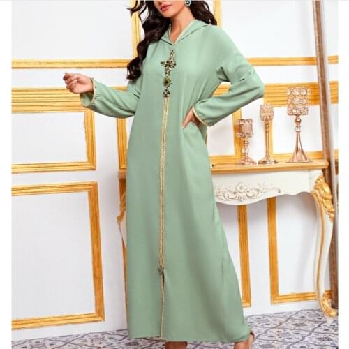 2020 green muslim fashion hooded abaya with hood diamond dress middle east clothing dresses dubai robe islam turkish jilbab arab