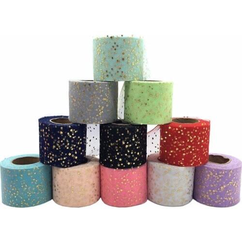 25Yards 6cm Star Tulle Roll Soft Iridescent Mesh Ribbon DIY Handmade Craft Tutu Bowknot Wedding Birthday Deco Fabric Supplies