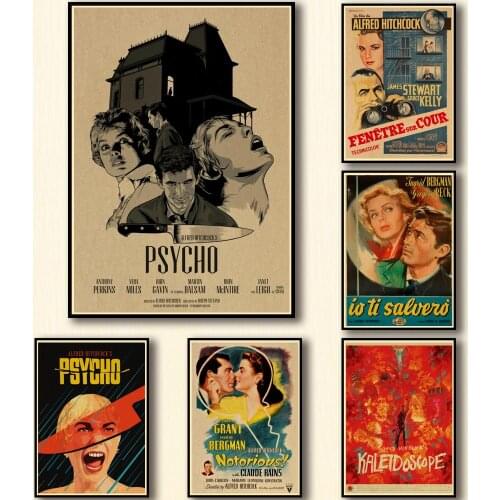 50 Designs Alfred Hitchcock Movies Kraftpaper Poster Artwork Fancy Wall Sticker for Coffee House Bar