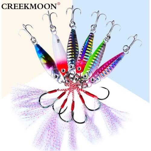 6pcs Metal Flat Fall Slow Jigging Fishing Lures 7G-10G-15G-20G-30G Casting Lure Deep Sea Jig Fishing Tackle With Feather Hook