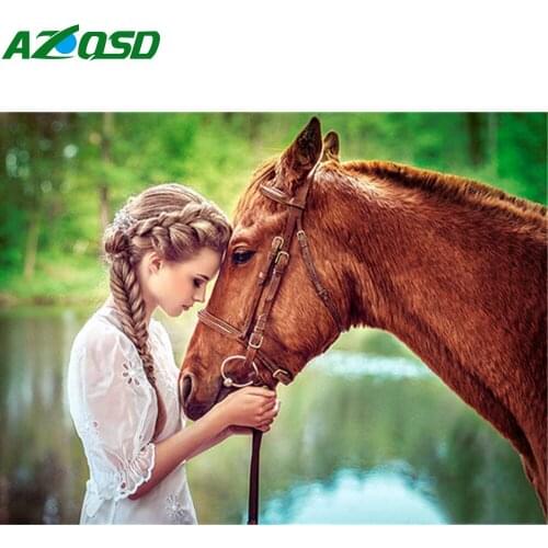 AZQSD Diamond Painting Full Square New Arrival Horse Girl Handmade Gift Diamond Embroidery Animals Mosaic Decor For Home