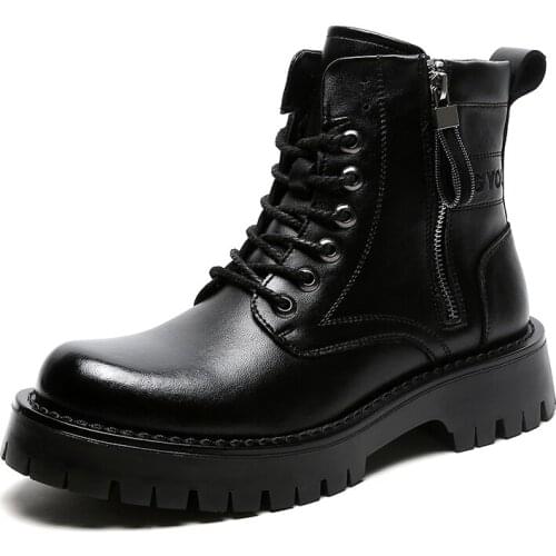 New Top Quality Casual Men Shoe Vintage British Real Leather Zipper Ankle Boots Black Tooling Outdoor Work Desert Boots Platform