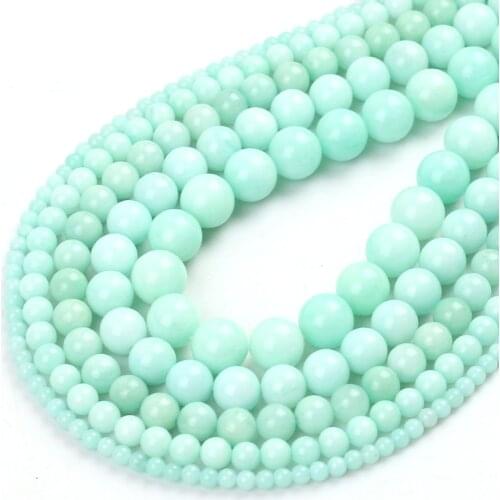 Natural Gem Angelite Stone Beads Smooth Round Loose Spacer Beads For Jewelry Making DIY Bracelet Perles 15" 4/6/8/10/12mm