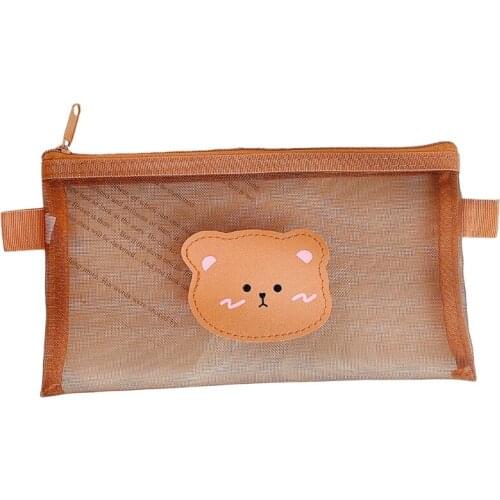 C90C Bear Net Yarn Pencil Case Stationery Storage Box Start of School Gifts Creative Storage Bag Transparent Mesh Pencil Case