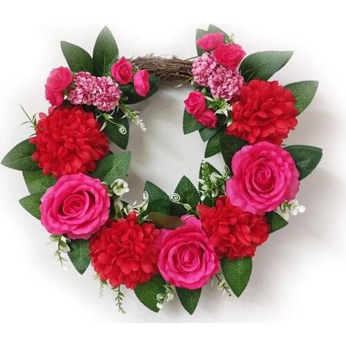 Decorative Door Wreath Flower Rose Wedding Wreath Flower Wreath 45cm Handmade Garland for Summer Outdoor Decoration