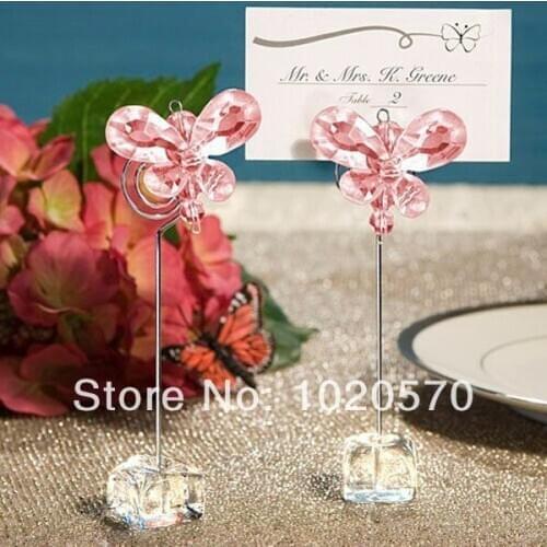 White or Pink Crystal Butterfly Place Card Holders 100pcs for Wedding Personalized Party Stuff Gifts Supplies Free Shipping