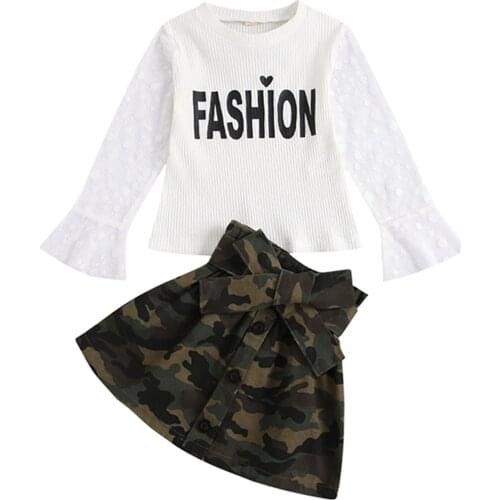 OPPERIAYA Kids Baby Girls Long Sleeve Tops Skirt Camouflage Fashion Printing with Mesh Stitching Autumn Summer Cotton Clothing