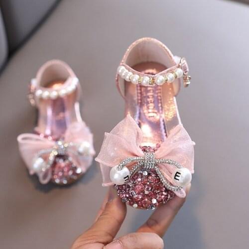 Girls Sequin Lace Bow Kids Shoes Girls Cute Pearl Princess Dance Single Casual Shoe 2021 New Childrens Party Wedding Shoes