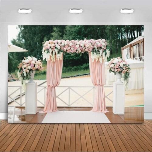 Outdoor Graden Wedding Flowers Gate Decoration Photography Backgrounds Spring Forest Sweet Lovers Marriage Photographic Backdrop