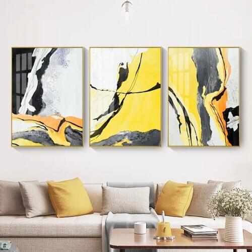 Art Posters And Prints Abstract Yellow And Black Wall Pictures Nordic Canvas Painting For Living Room Home DecoHome Unframed