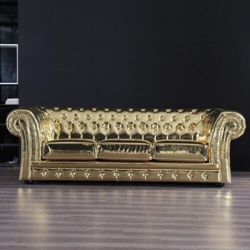 U-BEST French Luxurious 3 Set Living Room Chesterfield Sofa,Classic Living Room Accent sofa 3 seater golden color sofa