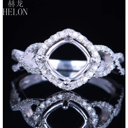 HELON 7X7MM Cushion Cut Sterling Silver 925 Pave 0.3ct Natural Diamonds Semi Mount Ring Women Engagement Wedding Trendy Jewelry