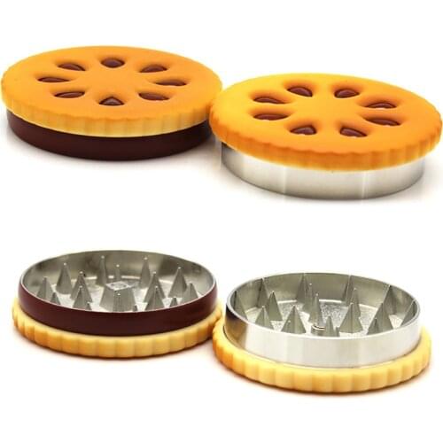 55Mm Metal Weed Grinder Exquisite 2 Layers Herb Crusher Protable Stainless Cookie Shape Tobacco Grass Grinder Outdoor vacation