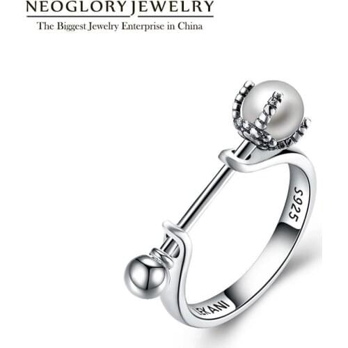 Neoglory Genuine 925 Sterling Silver Simulated Pearl Rings Mysterious and Creative Fashion Jewelry for Female