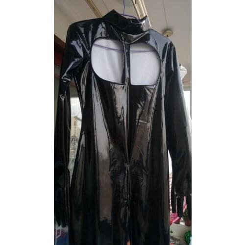 Sexy Women Catsuit Bodysuit Open Bust and Crotch PVC leather Latex Tight Fitting Jumpsuits Club Dance Wear