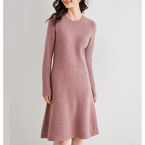 Hot Sale Cashmere Knitted Dress for Women Winter/ Autumn O-Neck Female Dresses Long Style 6Colors S-XXL Jumpers Girl Clothes