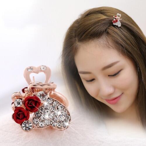 Mini Rose Rhinestone Heart Hair Claw Women 2.5CM Hair Clamps Hairclip Girls Hairclips Barrette Hairgrip Hair Styling Accessories