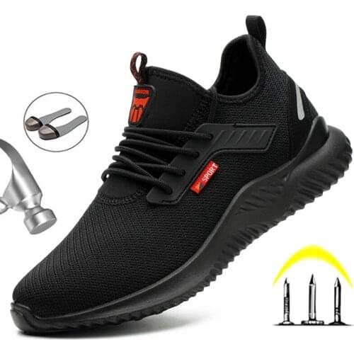 Mens Safety Shoes Breathable Work Safety Boots Lightweight Men Outdoor Sneakers Steel Toe Shoes Anti-Smashing Work Shoes