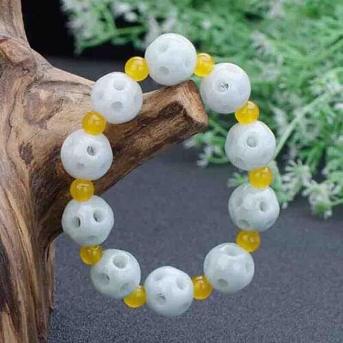 Jade Stone Jadeite Emerald Ball Bead Bracelet Charm Jewellery Fashion Accessories Chinese Carved Amulet Gifts for Women Her