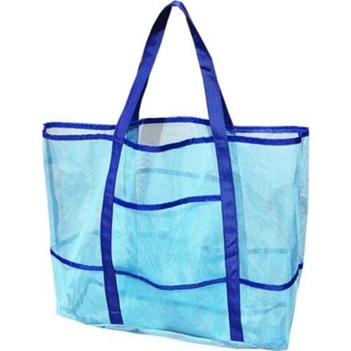 1pc Solid Color Transparent Mesh Beach Bag Casual Large Capacity Mesh Toiletry Tote Beach Tote Bag For Women Girls