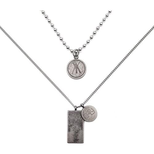 Hip Hop Ins FF Fengfan Same LOGO Pattern Round Pendant Necklace Metal Round Beads Stacking Suit Necklaces Female Male Jewelry