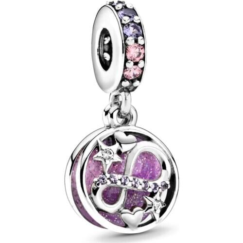 Authentic Original 925 Sterling Silver Glittering Infinity Hearts & Stars Pendant Bead Fit Pandora Charm Bracelets Women Jewelry