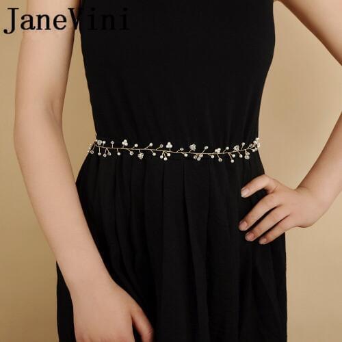 JaneVini Bohemia Rhinestones Bridal Belt with Parls Accessories for Dresses Bride Cinturones Sash Belts Boho Wedding Dress Belt