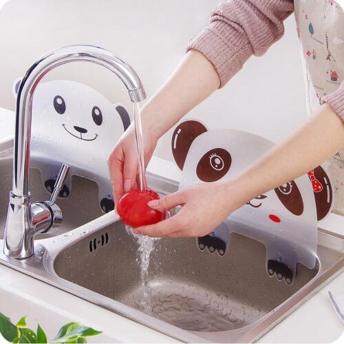 Cute Panda Shape Water Splash Guard Baffle Board Sucker Wash Basin Sink Board Kitchen Gadgets Impermeable Water Baffle Plate