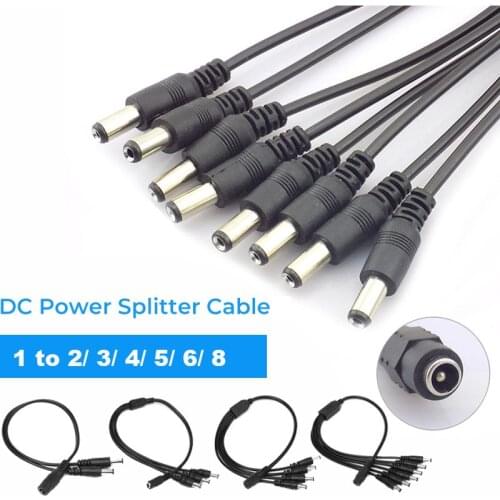 1 to 2/3/4/5/6/8 Way DC Power Splitter Cable for CCTV Camera Adapter Connector Female to Male Plug Power Supply Wire 2.1*5.5mm