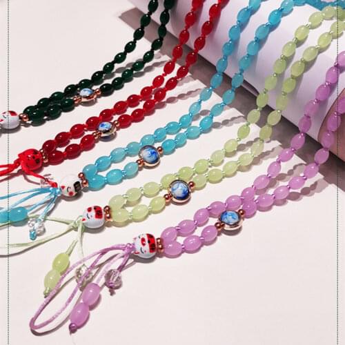 Japanese Lucky Cat Bead Mobile Phone Strap Lanyar Necklace for iphone 12 11 Samsung Huawei Xiaomi Honor Keychains A15