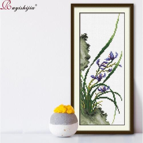 RUYISHIJIA Embroidery Kits,orchid Decorations,Chinese cross stitch,Needlework DIY,11CT Printing Cross-Stitch Sets embroidery