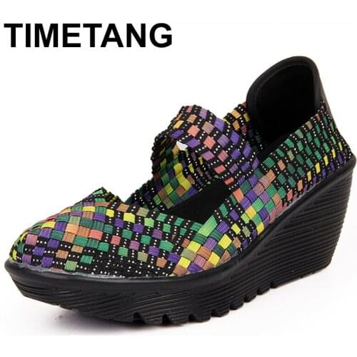 TIMETANGWomen summer shoes 2018 women platform sandals shoes women woven shoes ladies flat middle heels wedge beach sandals 889