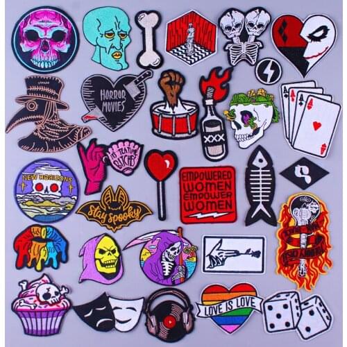 Punk Skull Patch On Clothes Embroidered Patches For Clothing Cartoon Stripe Patch Iron On Patches For Clothes Applique Stickers