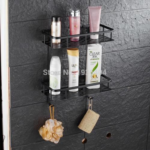 Bathroom Storage Holder Top Grade Antique Retro Basket Shelf Wall Mounted Dual Tier Basket Rack BS3233