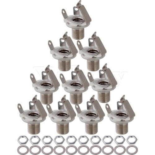 Yibuy 10 Pcs 6.35mm Guitar Jack Socket Chrome