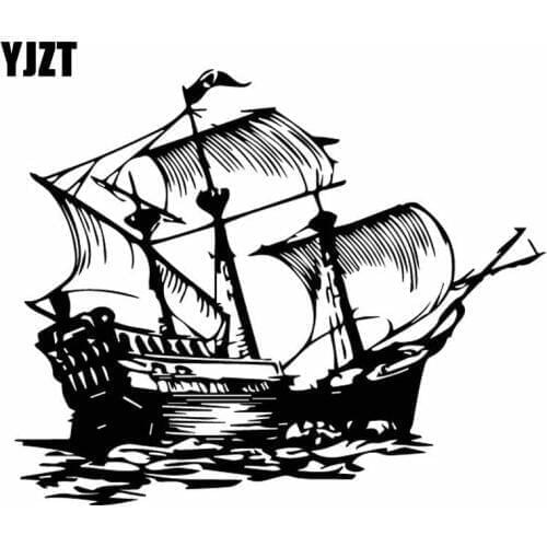 YJZT 18.1CM*14.7CM Large Ship In Furious Storm Vinly Decal Beautiful Decor Art Car Sticker Pleasant Black/Silver C27-0398