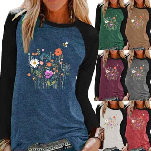 Clothing for Women Fashion Printing Graphic Tee Autumn Long Sleeve Round Neck Plus Size Loose Shirt Casual T-shirt Tops-tees