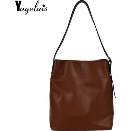 Female Casual Large Capacity Women Tote Shoulder Bag PU Leather Ladies Bucket Handbag Messenger Bag Soft Shopping Crossbody Bags