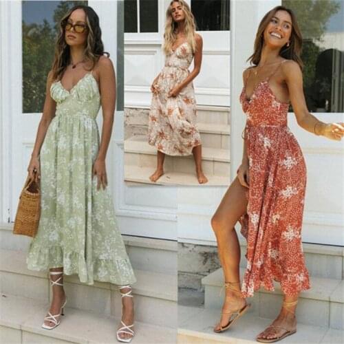 Sling Dress Sexy Backless Sleeveless Beach Long Dresses Vintage Casual Sundress Boho Floral Dress Women 2021 New Summer Vestidos