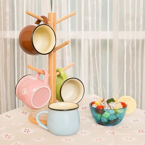 1 Set Tree Shape Wood Coffee Tea Cup Storage Holder Stand Home Kitchen Mug Hanging Display Rack Drinkware Shelf With 6 Hooks