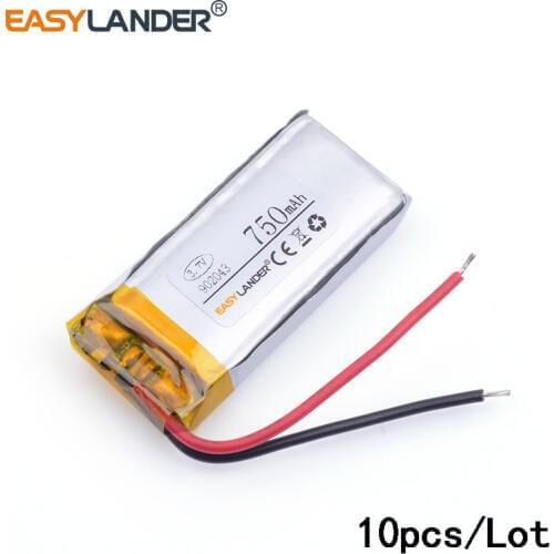 10pcs/Lot best battery brand 3.7 V polymer lithium battery 902043 750mAh For MP3 MP4 MP5 GPS wireless earphone