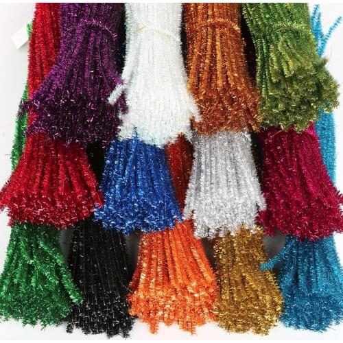 100pcs/lot 5MM Glitter Chenille Stems Pipe Cleaners Kids Toys Colorful DIY Handicraft Materials Plush Educational Toy 30CM Long