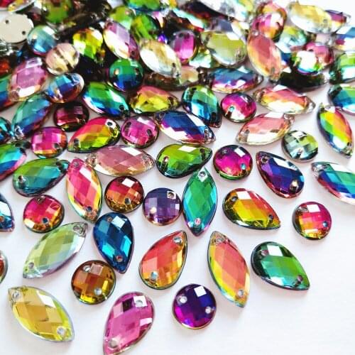 120PS Rainbow Color Round Drop Navette Mix Shape Clothes Decorative Stones and Crystals Strass Sewing For Costues Dance Dress