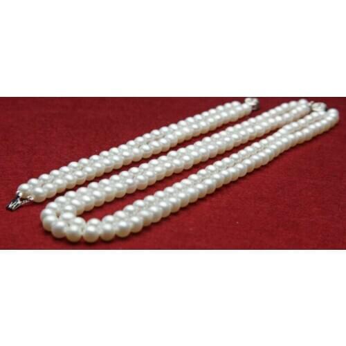2 row AAA 8-9mm freshwater cultured white round genuine pearl necklace 18"bracelet 8" set