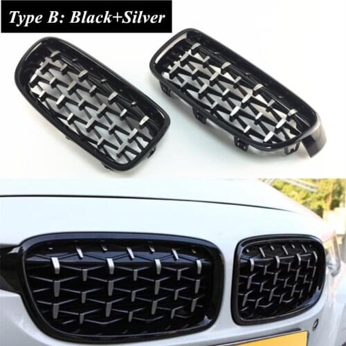 2pcs Black Silver Car Front Central Grill Grille Cover Replacement For BMW 3 Series F30 F31 F35 2012-2017