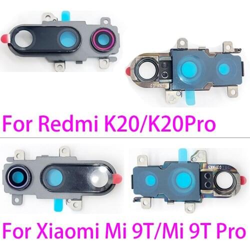 2Pcs，For Xiaomi Mi 9T / Mi 9T Pro / Redmi K20 / K20 Pro Back Rear Camera Lens Glass Cover With Metal Frame Holder Replacement