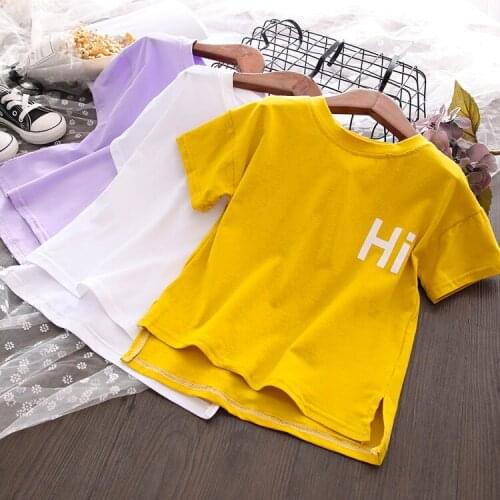 2019 girls summer new solid color leisure short-sleeved T-shirt girl baby loose comfortable letter printed t-shirt
