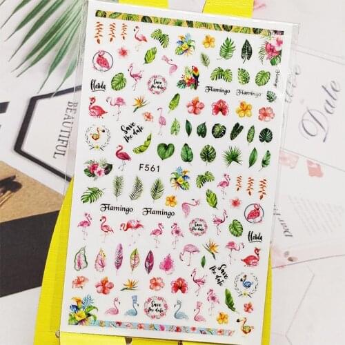 3D Nail Sticker Decals Flamingo Leaf Grass Design Nail Art Decorations Stickers Sliders Manicure Accessories Nails Decoraciones