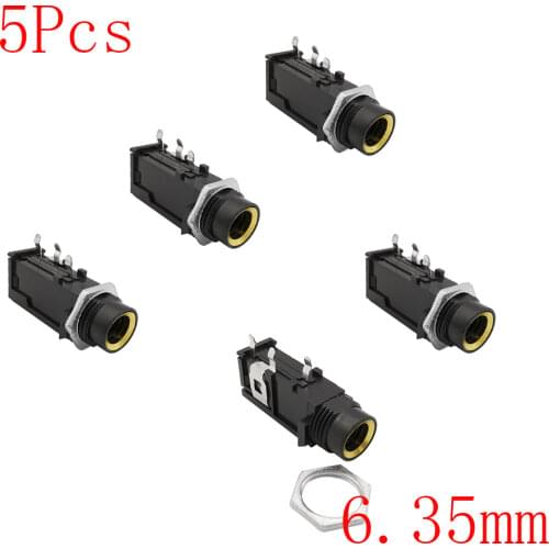5Pcs 6.35mm Mono Female Socket PCB Panel Mount Microphone Speaker Socket 1/4 Inch 6.35 Mono Jack Chassis Audio Connector