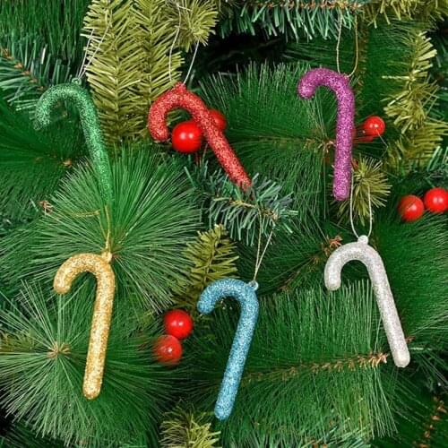 6Pcs/Pack Santa Claus Small Walking Stick Christmas Tree Pendant Small Cane Decoration Gift Supplies Xmas Home Decoration